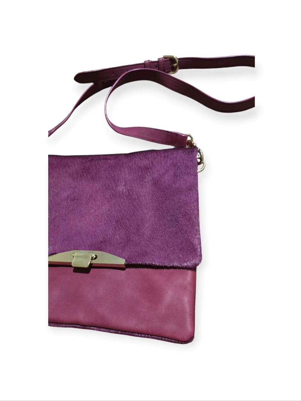 Ann Taylor Plum Pony Hair Envelope Crossbody - Picture 7 of 9